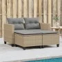 2 seater garden sofa with awning and beige PE rattan stools by , Outdoor sofas - Ref: Foro24-365795, Price: 273,39 €, Discoun...