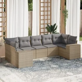 7-teiliges Gartensofa-Set und beigefarbene synthetische Rattankissen von , Gartensets - Ref: Foro24-3222988, Preis: 488,55 €,...