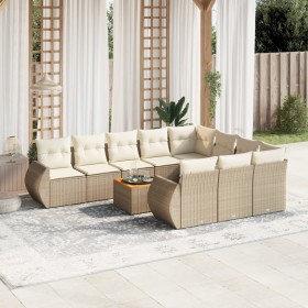 Set de sofás de jardín 11pzas con cojines ratán sintético beige