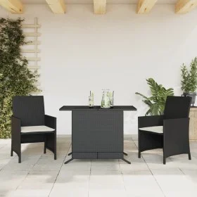 Tisch und Stühle mit Kissen, 3 Stück, schwarzes synthetisches Rattan von , Gartensets - Ref: Foro24-365116, Preis: 189,99 €, ...