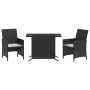 Table and chairs with cushions 3 pieces black synthetic rattan by , Garden sets - Ref: Foro24-365116, Price: 189,99 €, Discou...
