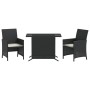 Tisch und Stühle mit Kissen, 3 Stück, schwarzes synthetisches Rattan von , Gartensets - Ref: Foro24-365116, Preis: 186,44 €, ...