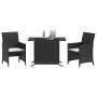 Table and chairs with cushions 3 pieces black synthetic rattan by , Garden sets - Ref: Foro24-365116, Price: 189,99 €, Discou...