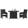 Tisch und Stühle mit Kissen, 3 Stück, schwarzes synthetisches Rattan von , Gartensets - Ref: Foro24-365116, Preis: 186,44 €, ...