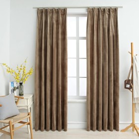 Cortinas opacas con ganchos 2 pzas terciopelo beige 140x175 cm