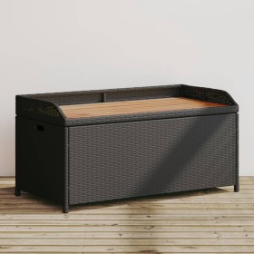 Bench with storage acacia wood PE rattan black 100x50x52 cm by , garden benches - Ref: Foro24-365949, Price: 133,78 €, Discou...