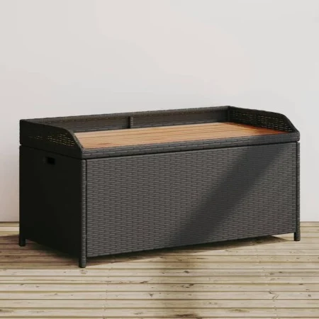 Bench with storage acacia wood PE rattan black 100x50x52 cm by , garden benches - Ref: Foro24-365949, Price: 141,36 €, Discou...