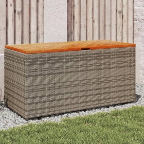 Caja de almacenaje jardín madera acacia ratán gris 110x50x54 cm