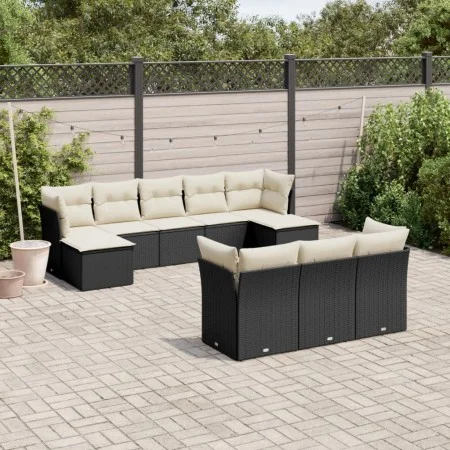 Set de sofás de jardín 10 pzas cojines ratán sintético negro de , Conjuntos de jardín - Ref: Foro24-3250165, Precio: 589,17 €...