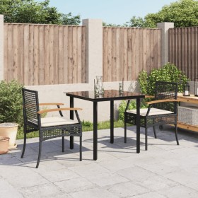 Set comedor de jardín 3 pzas con cojines ratán sintético negro