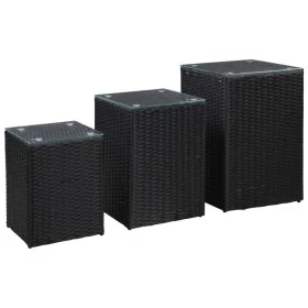 Side tables 3 pieces black synthetic rattan glass surface by vidaXL, Side tables - Ref: Foro24-46984, Price: 65,34 €, Discoun...