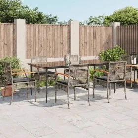 Garden dining set 7 pieces and gray synthetic rattan cushions by , Garden sets - Ref: Foro24-3213615, Price: 533,88 €, Discou...