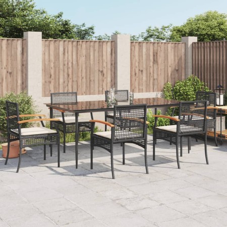 7-teiliges Garten-Essset und schwarze Kissen aus synthetischem Rattan von , Gartensets - Ref: Foro24-3213601, Preis: 542,07 €...