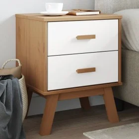 OLDEN bedside table solid white and brown pine wood by , Nightstands - Ref: Foro24-358584, Price: 78,38 €, Discount: %