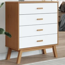 OLDEN bedside table solid white and brown pine wood by , Drawers - Ref: Foro24-358590, Price: 152,16 €, Discount: %