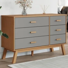 OLDEN bedside table solid gray and brown pine wood by , Drawers - Ref: Foro24-358592, Price: 177,63 €, Discount: %