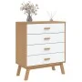 OLDEN bedside table solid white and brown pine wood by , Drawers - Ref: Foro24-358590, Price: 152,16 €, Discount: %