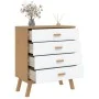 OLDEN bedside table solid white and brown pine wood by , Drawers - Ref: Foro24-358590, Price: 152,16 €, Discount: %