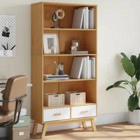 OLDEN 4-tier solid pine wood brown and white shelving unit by , Bookcases and shelves - Ref: Foro24-358614, Price: 216,14 €, ...