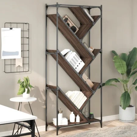 Estantería madera ingeniería y metal marrón roble 79x30x180 cm de , Librerías y estanterías - Ref: Foro24-845435, Precio: 96,...