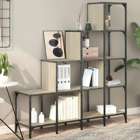 Engineered wood and metal Sonoma oak shelving 122x30x132 cm by , Bookcases and shelves - Ref: Foro24-845442, Price: 97,01 €, ...