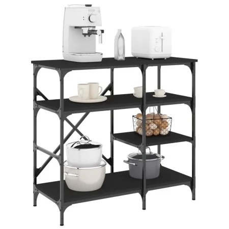 Kitchen shelving wood engineering black metal 90x40x84 cm by , Kitchen utensil containers - Ref: Foro24-845421, Price: 79,06 ...