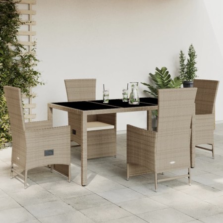 5-teiliges Garten-Essset mit beigen Kissen aus synthetischem Rattan von , Gartensets - Ref: Foro24-3277575, Preis: 578,23 €, ...