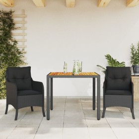 Set comedor de jardín 3 pzas con cojines ratán sintético negro