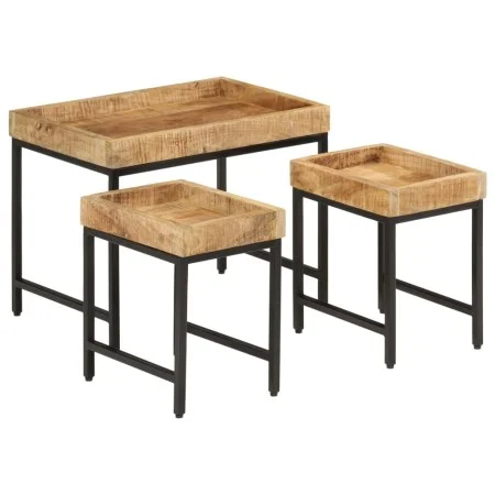 Stackable tables 3 pieces solid rough mango wood and iron by , Side tables - Ref: Foro24-372732, Price: 92,58 €, Discount: %