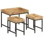 Stackable tables 3 pieces solid rough mango wood and iron by , Side tables - Ref: Foro24-372732, Price: 92,58 €, Discount: %