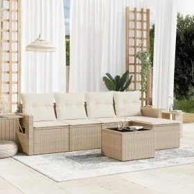 Gartensofa-Set mit Kissen, 6-teilig, beiges synthetisches Rattan von , Gartensets - Ref: Foro24-3220097, Preis: 384,66 €, Rab...