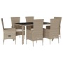 7-teiliges Garten-Essset mit beigen Kissen aus synthetischem Rattan von , Gartensets - Ref: Foro24-3277577, Preis: 620,94 €, ...