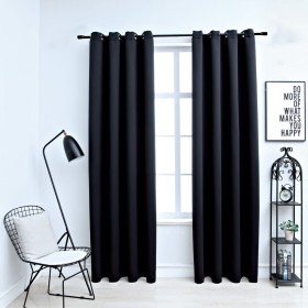 Cortinas opacas con anillas de metal 2 uds negro 140x225 cm