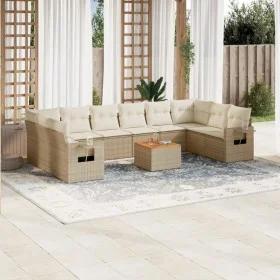 11-teiliges Gartensofa-Set mit beigen synthetischen Rattankissen von , Modulare Sofas für den Außenbereich - Ref: Foro24-3224...