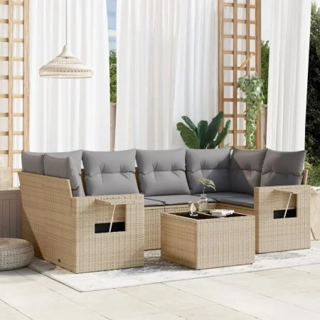 7-piece garden sofa set and beige synthetic rattan cushions by , Garden sets - Ref: Foro24-3219918, Price: 441,44 €, Discount: %