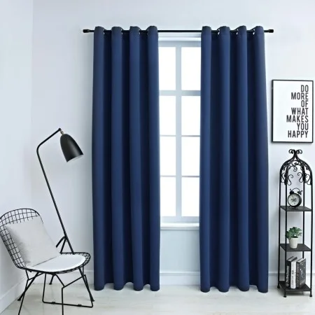 Cortinas opacas con anillas de metal 2 uds azul 140x225 cm de vidaXL, Cortinas y visillos - Ref: Foro24-134451, Precio: 40,40...