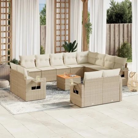 Gartensofa-Set mit Kissen, 13-teilig, beiges synthetisches Rattan von , Modulare Sofas für den Außenbereich - Ref: Foro24-322...