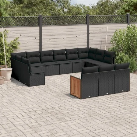 Garden sofa and cushion set 13 pieces black synthetic rattan by , Garden sets - Ref: Foro24-3228134, Price: 844,29 €, Discoun...