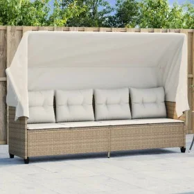 Sun lounger with hood and beige synthetic rattan cushions by , Loungers - Ref: Foro24-368339, Price: 242,71 €, Discount: %