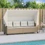 Sun lounger with hood and beige synthetic rattan cushions by , Loungers - Ref: Foro24-368339, Price: 242,71 €, Discount: %