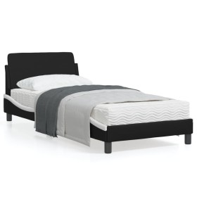 Black white synthetic leather headboard bed frame 90x200 cm by , Beds and slatted bases - Ref: Foro24-373123, Price: 112,29 €...