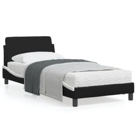 Estructura cama cabecero cuero sintético negro blanco 90x200 cm de , Camas y somieres - Ref: Foro24-373123, Precio: 110,55 €,...