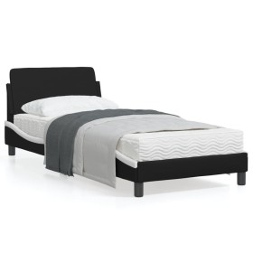 Estructura cama cabecero cuero sintético negro blanco 90x200 cm