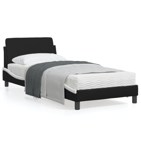 Estructura cama cabecero cuero sintético negro blanco 90x200 cm de , Camas y somieres - Ref: Foro24-373123, Precio: 112,18 €