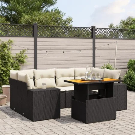 7-piece garden dining set and black synthetic rattan cushions by , Garden sets - Ref: Foro24-3272533, Price: 491,66 €, Discou...
