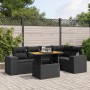 Set de sofás de jardín 6 piezas y cojines ratán sintético negro