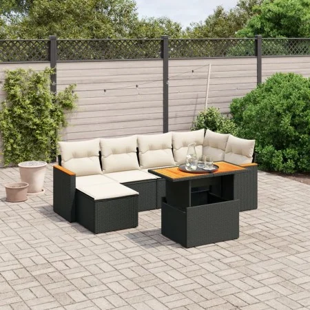 Set de comedor de jardín 7 pzas y cojines ratán sintético negro de , Conjuntos de jardín - Ref: Foro24-3273177, Precio: 439,2...
