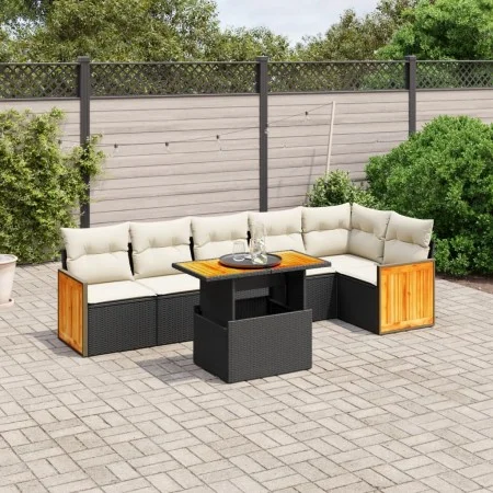 7-piece garden dining set and black synthetic rattan cushions by , Garden sets - Ref: Foro24-3273968, Price: 455,63 €, Discou...