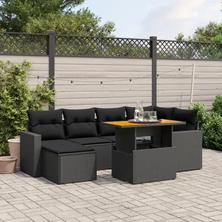 Set de comedor de jardín 7 pzas y cojines ratán sintético negro de , Conjuntos de jardín - Ref: Foro24-3275589, Precio: 483,8...