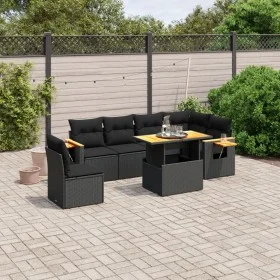7-teiliges Garten-Essset und schwarze Kissen aus synthetischem Rattan von , Gartensets - Ref: Foro24-3273540, Preis: 520,74 €...